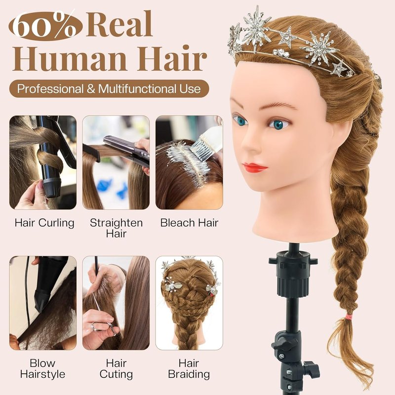 Real Hair Mannequin Head - 28 Inch Cosmetology Styling Tool for Braiding, Curling & Cutting | Blonde