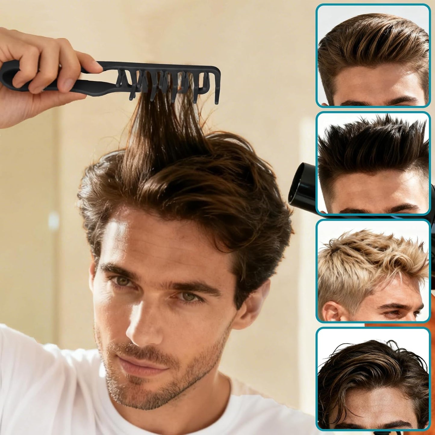 Volumizing Texture Comb - Wide-Tooth Styling Tool for Men & Women | Durable ABS Plastic, Textured Grip, Black