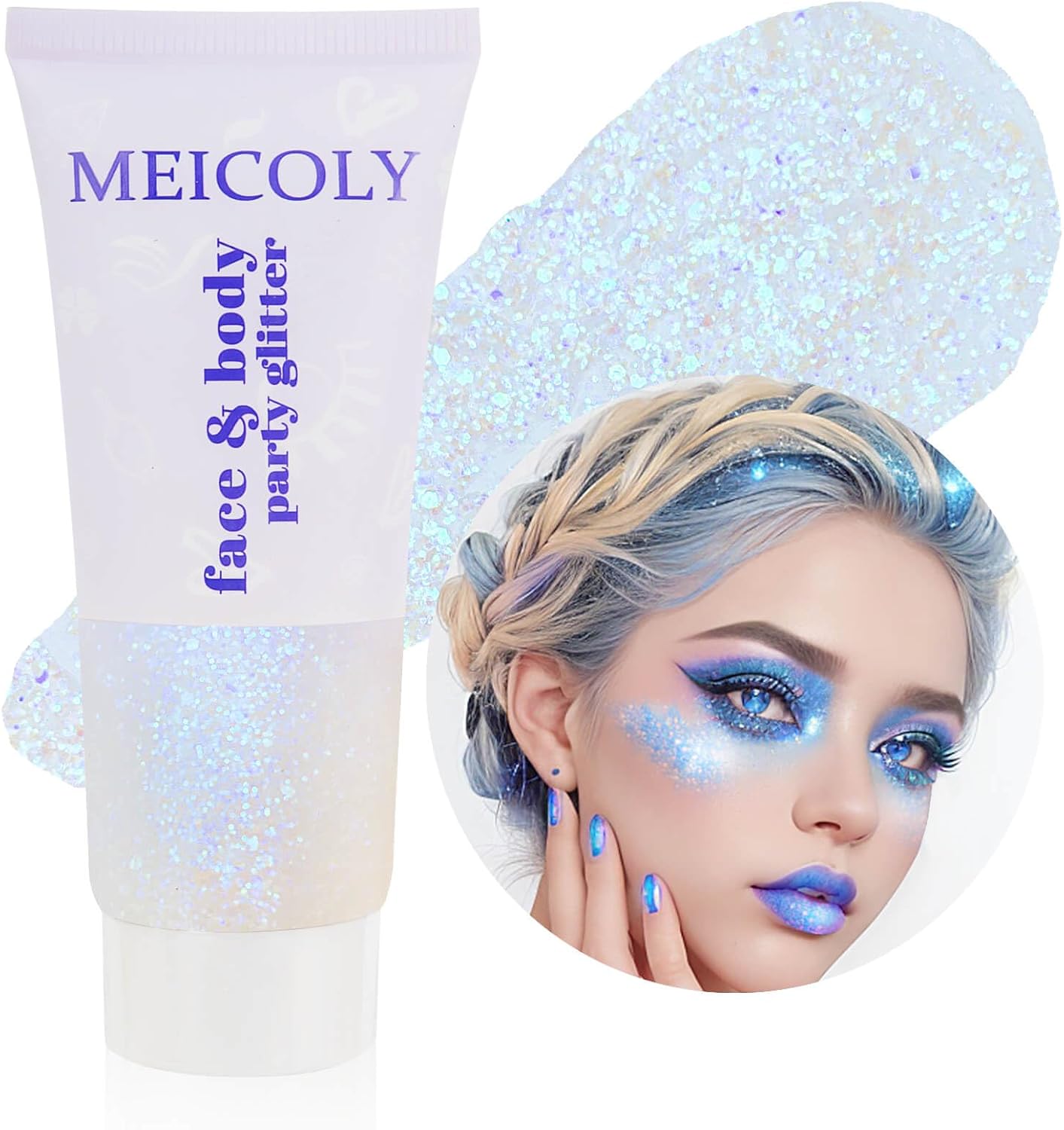 Red White and Blue Hair Glitter - Self-Adhesive Waterproof Face Glitter for 4th of July | Firework Ribbon Sequins