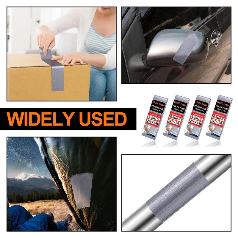 Innconee 4 Pack 1.77 in x 10 ft Travel Duct Tape Mini Pocket Size Flat Roll Flexible Heavy Duty Waterproof Tear by Hand for Repair Outdoor Emergency Gear EDC DIY Craft Camping Hiking (Silver)