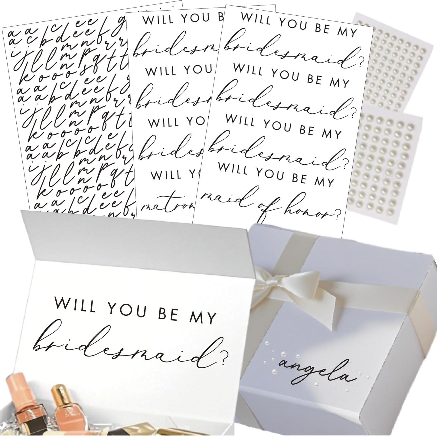 YooNotee Personalized Will You Be My Bridesmaid Sticker with Name Pearl Decal Vinyl Proposal Decal Custom Name Decals DTF Transfer for Bridesmaids Box Bridal Shower Wedding Bachelorette Party