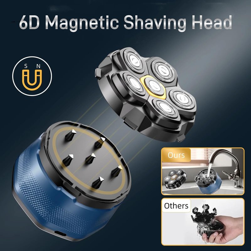 6D Magnetic Shaving Head Replacement Compatible with All 6D Magnetic Electric Razor.Magnetic Replacement Heads for Head Shavers for Bald Men.