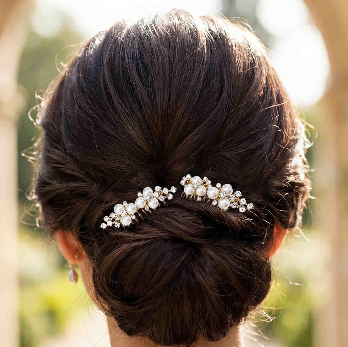 EVAZEN Pearl Wedding Hair Accessories Bridal Hair Comb Rhinestone Bride Hair Clip for Women(2 pcs)(Gold)