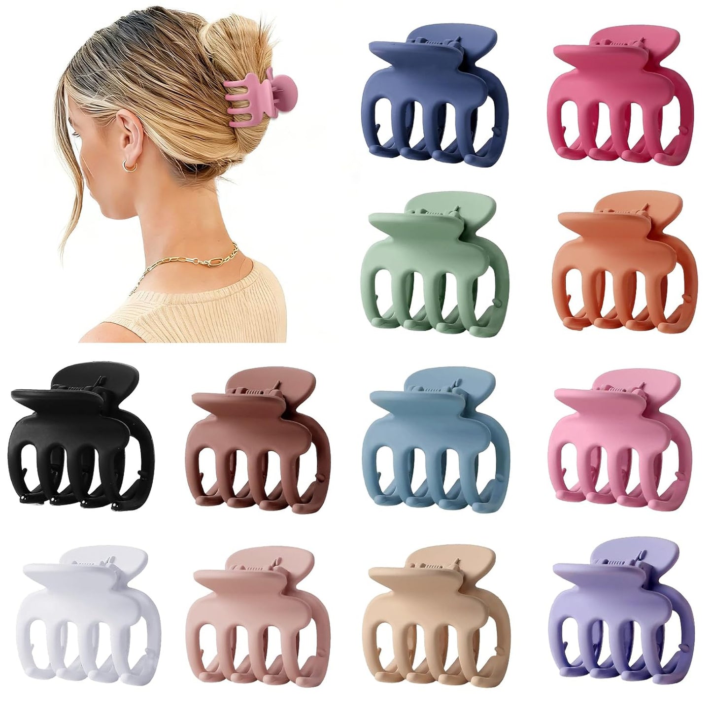 12Pcs Hair Clips for Women - Small Claw Clips for Thin & Thick Hair | Brown 1.8 Inch Hair Accessories