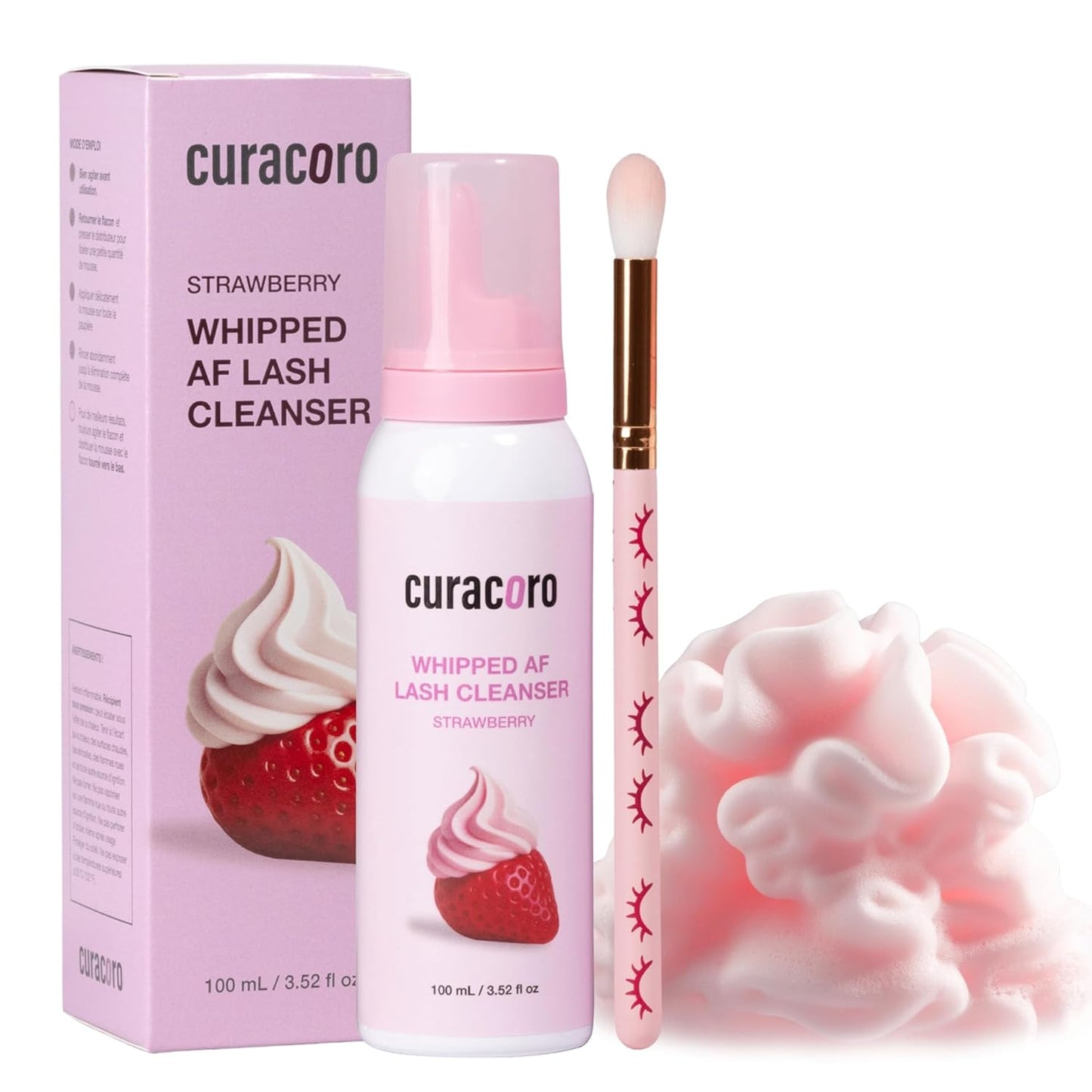 Curacoro Eyelash Extension Cleanser - 100ml Strawberry-Scented Deep Cleansing Foam for Sensitive Skin | Salon & Home Use
