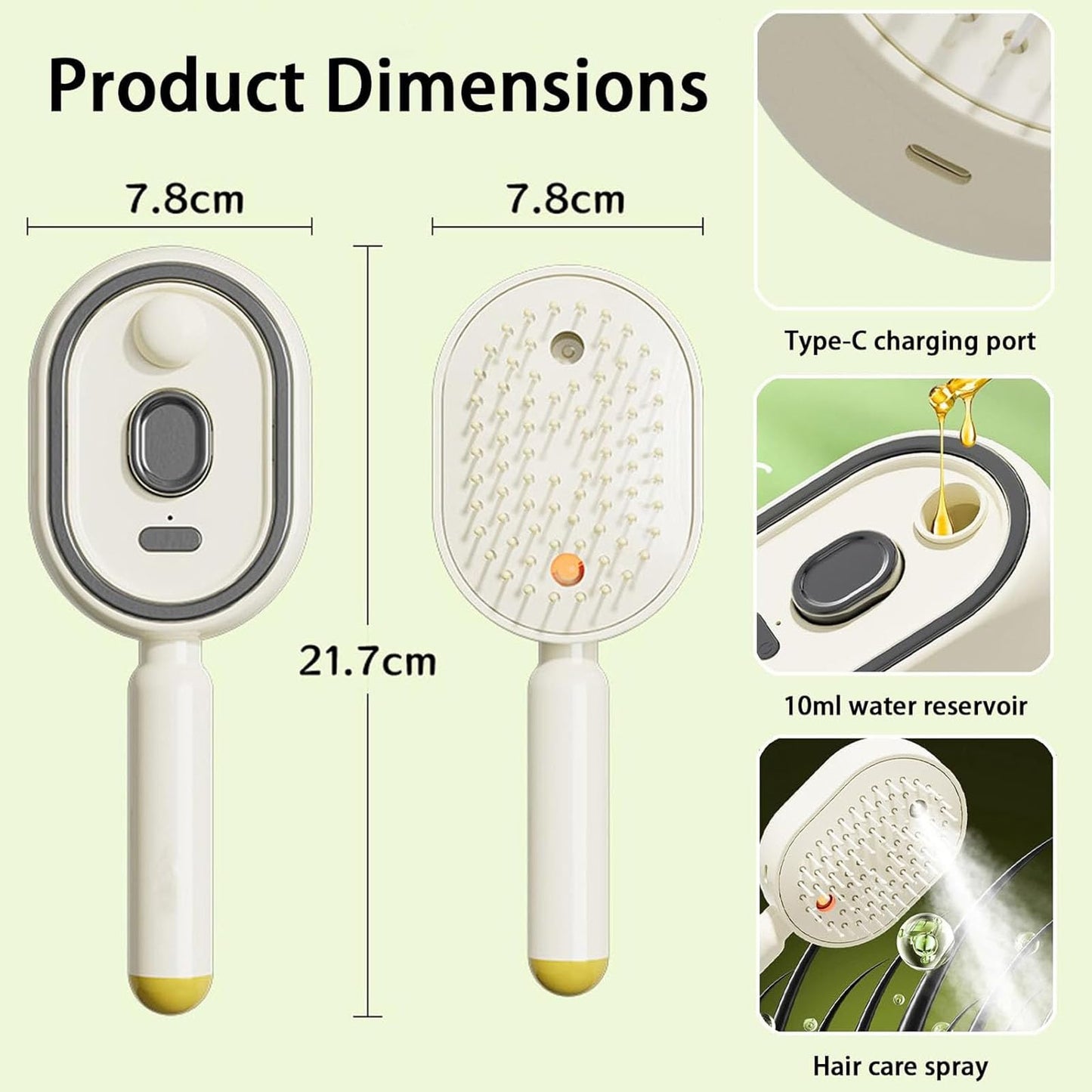 5 in 1 Air Cushion Brush, Electric Spray Air Cushion Massage Comb, Rechargeable Misting Hair Detangler for Anti-Static & Frizz Control, No Dripping, Portable for Travel & Home Spa (Light Pink)