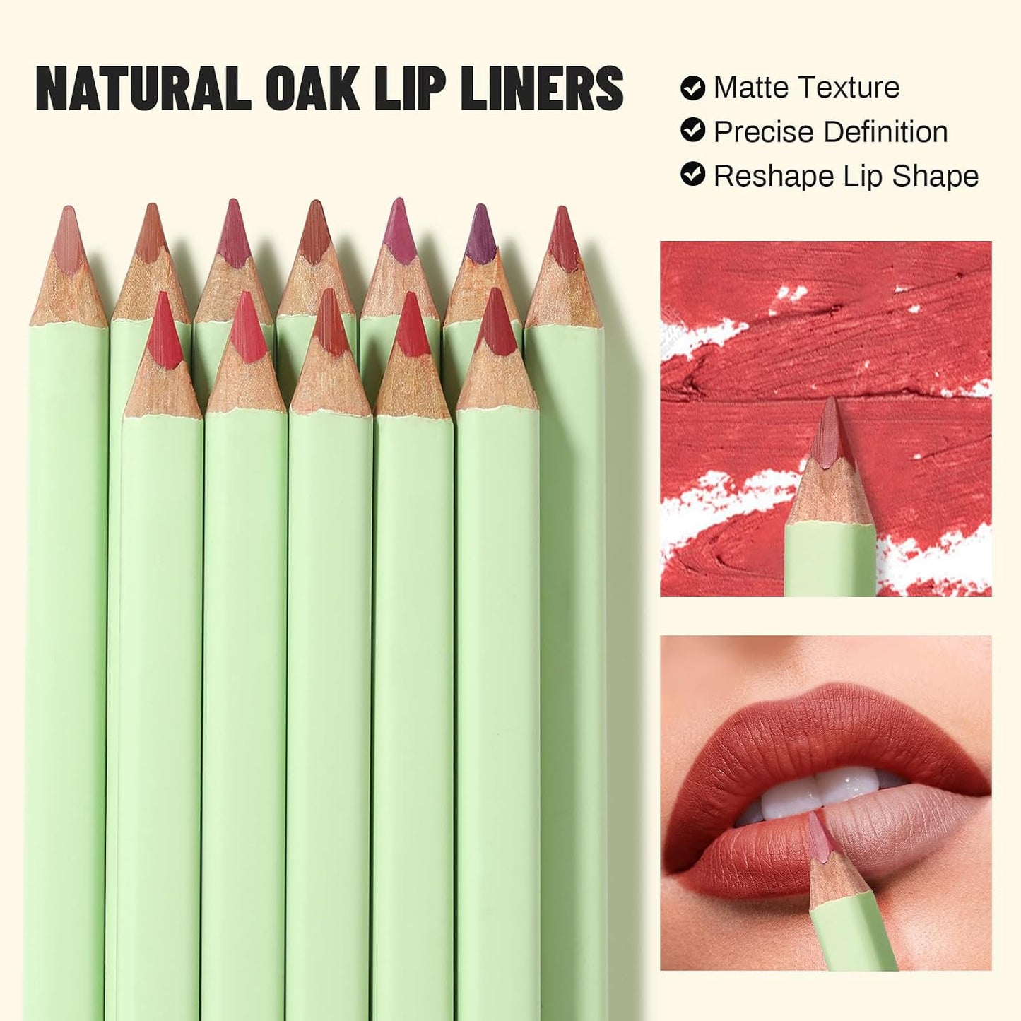 Pudaier 12-Color Lip Liner Set - Waterproof Matte Velvet Lip Liners | Long-Lasting, High Pigment, Creamy Smooth