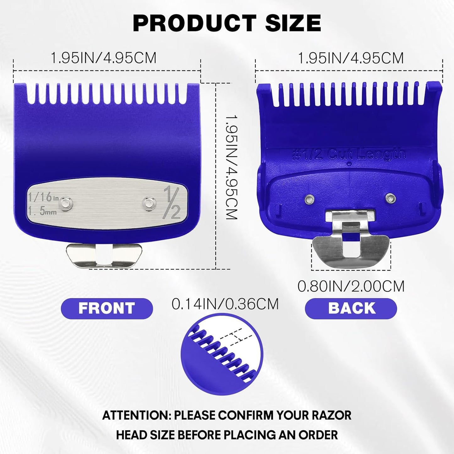 Clipper Guards Set - 2 Pack Compatible with Wahl | 1/16" 1.5mm Metal Hair Clipper Guide Combs for Barbers & Stylists - Blue