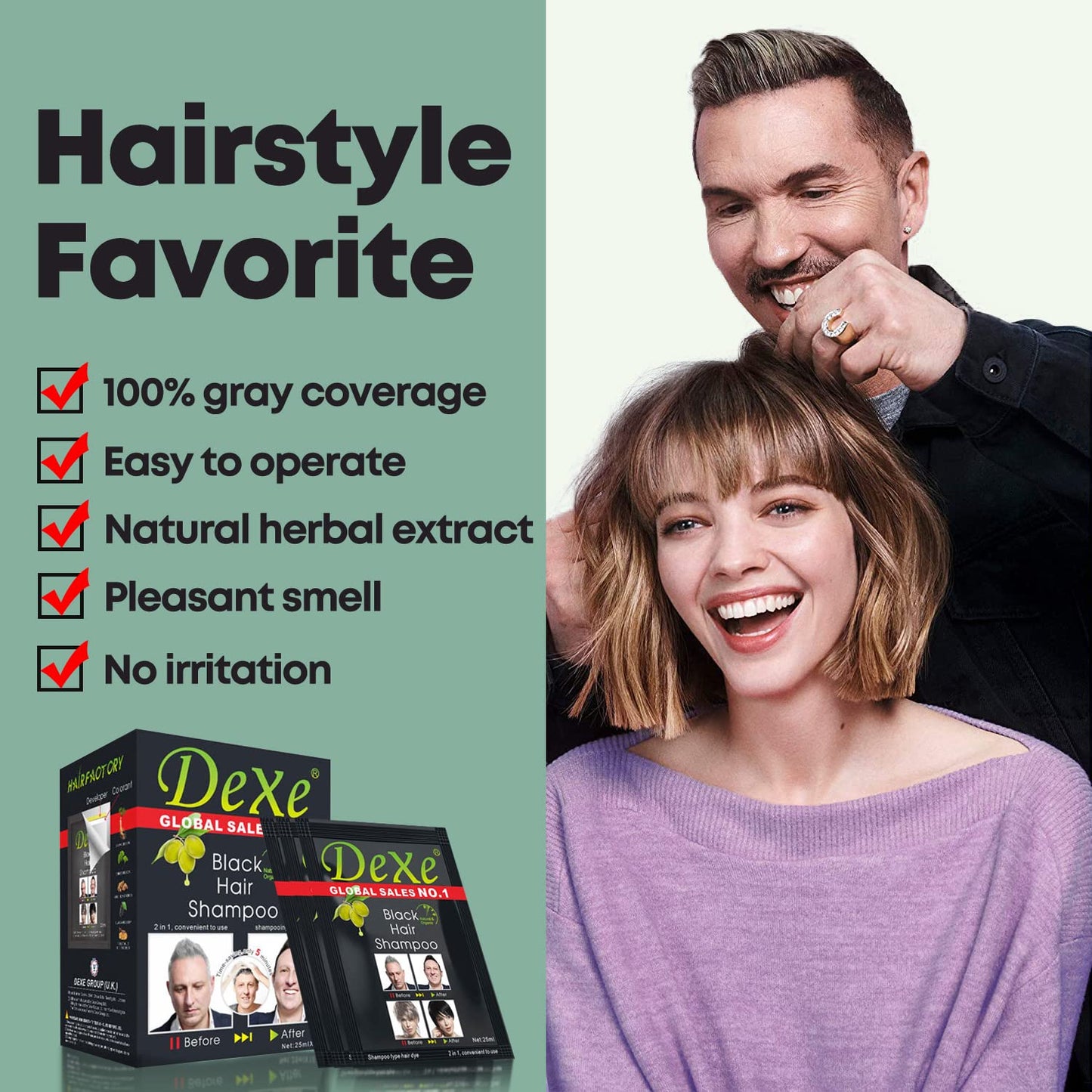 Dexe Black Hair Shampoo - Instant Permanent Hair Dye for Men & Women | Natural Ingredients, Lasts 30 Days