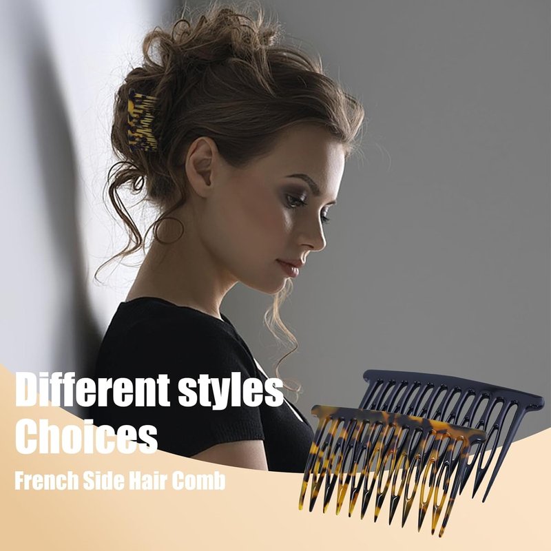 French Side Hair Comb Clips - 2PCS Decorative Hair Accessories for Women | Black & Brown