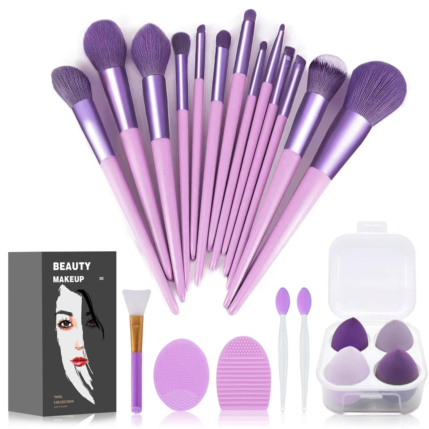 Makeup Brushes Set - 22 Pcs Professional Kit with Foundation & Eyeshadow Brushes | Green