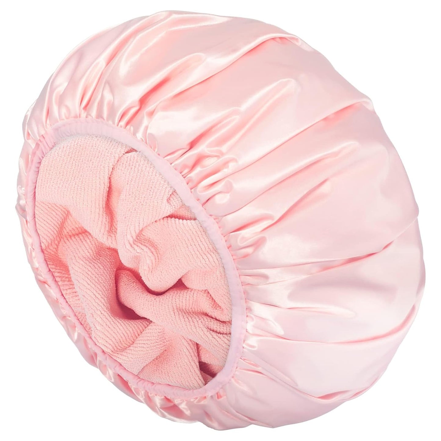 Aquior Shower Cap - Triple Layer Waterproof Bath Cap for Long Hair | Extra Large Silky Satin (Pink)