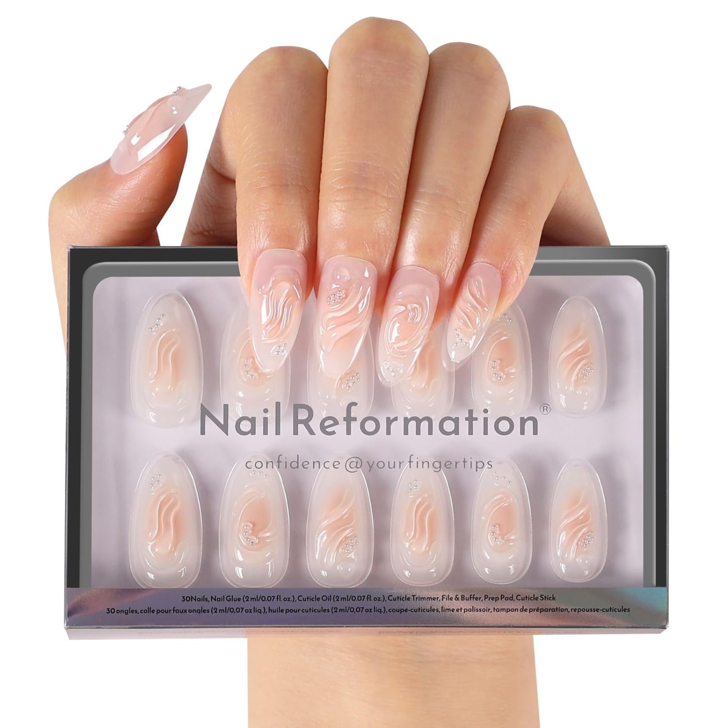 Press On Nails - Tropic Tide Sunset Orange to Deep Purple | Medium Almond Shape with 3D Floral Accents - Reusable 30-Piece Set in 15 Sizes