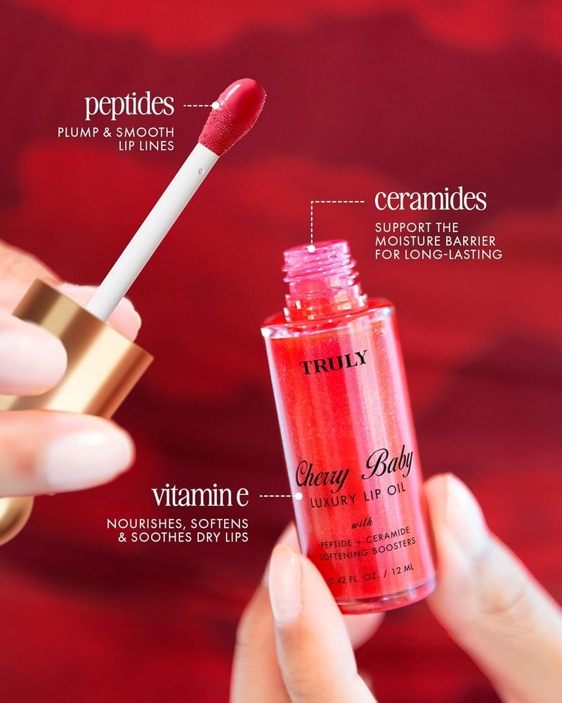 Truly Beauty Lip Oil - Moisturizing Peptide Formula with Vitamin E & Ceramides | Softens Dry Lips & Restores Smoothness