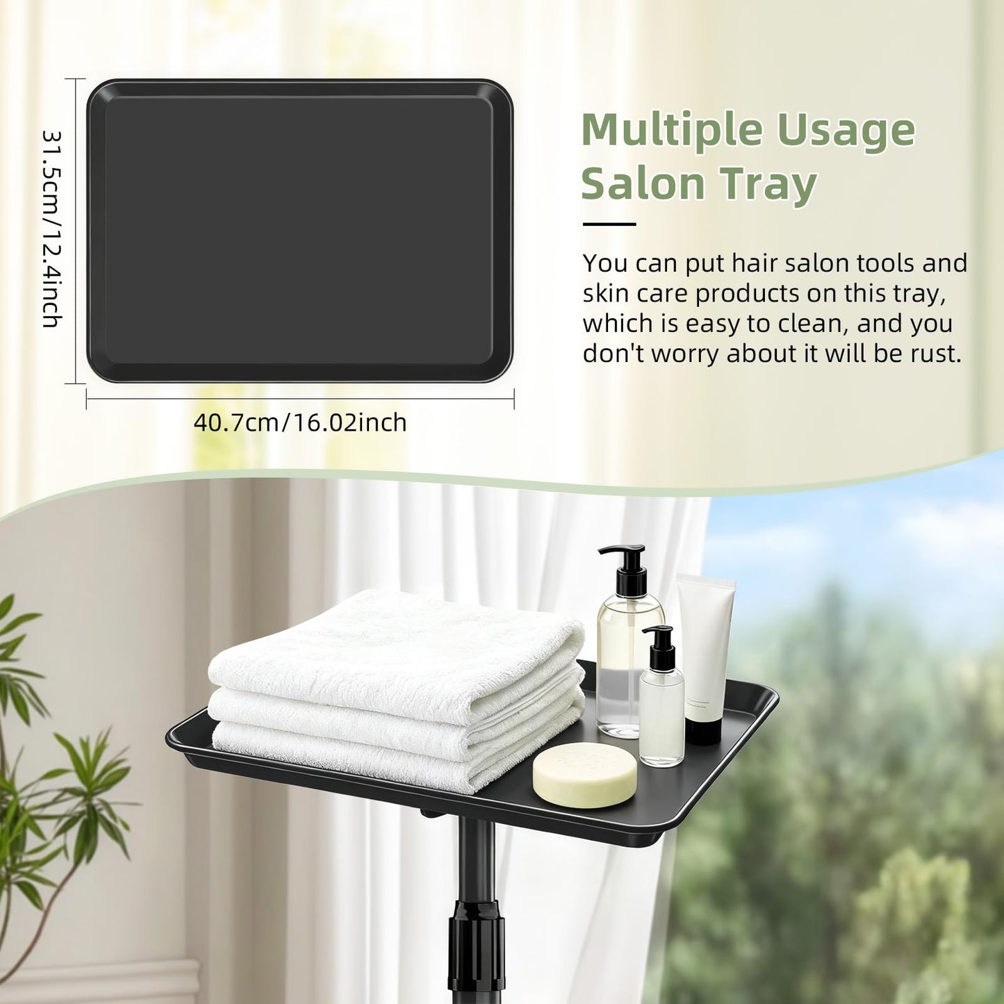 ORSUCCDE Salon Tray on Wheels, Premium Aluminum Tattoo Tray Rolling Tray, Adjustable Salon Service Rolling Trolley Cart for Clinic Spa(35inch)