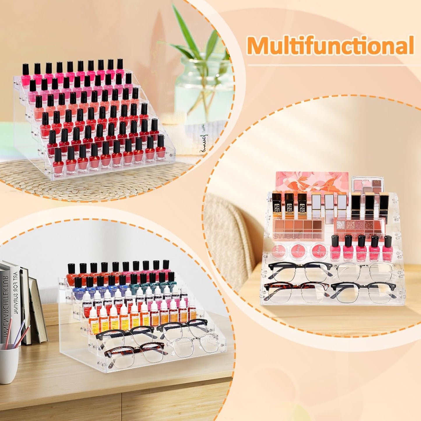 Acrylic Nail Polish Organizer Rack - 6-Tier Display Stand for 72 Bottles | Perfect for Salon or Home Decor