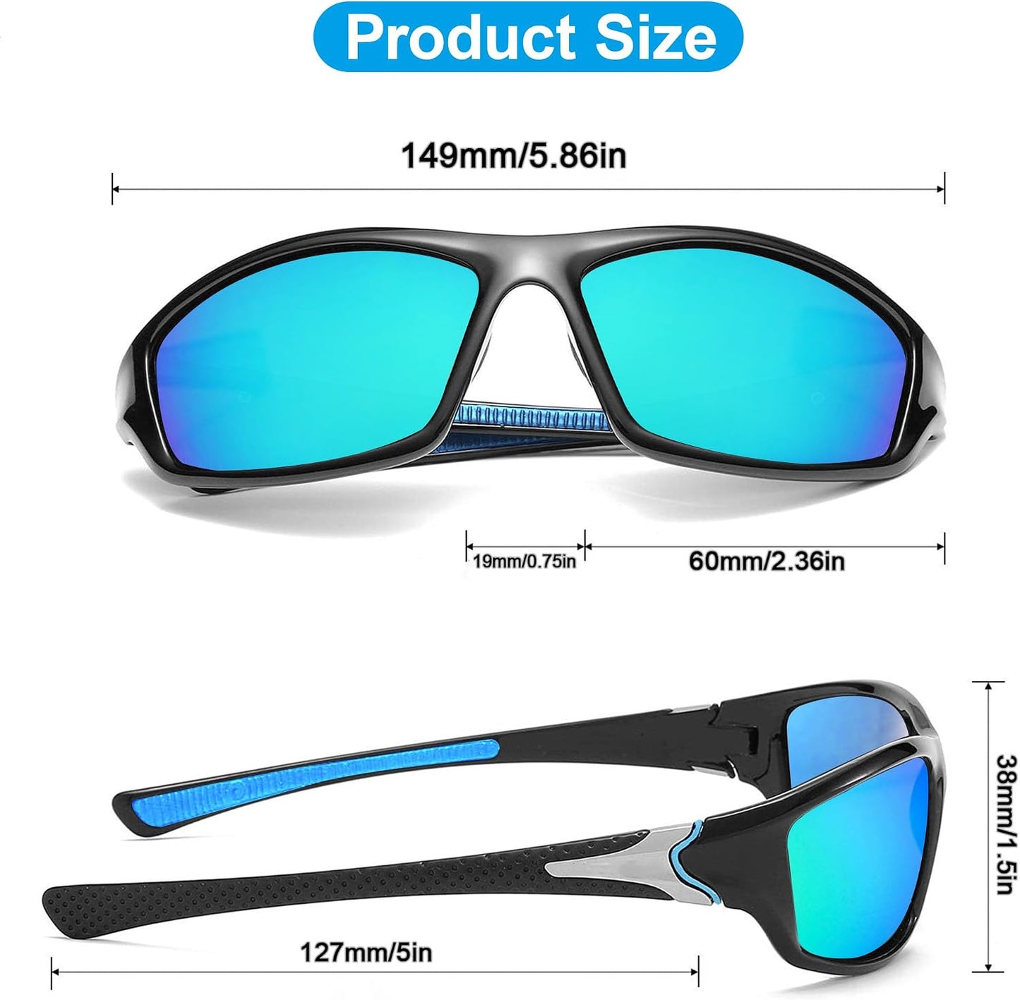 Polarized Sports Sunglasses - UV400 Protection | 2-Pack Dark Blue & Red for Cycling, Driving, Hiking