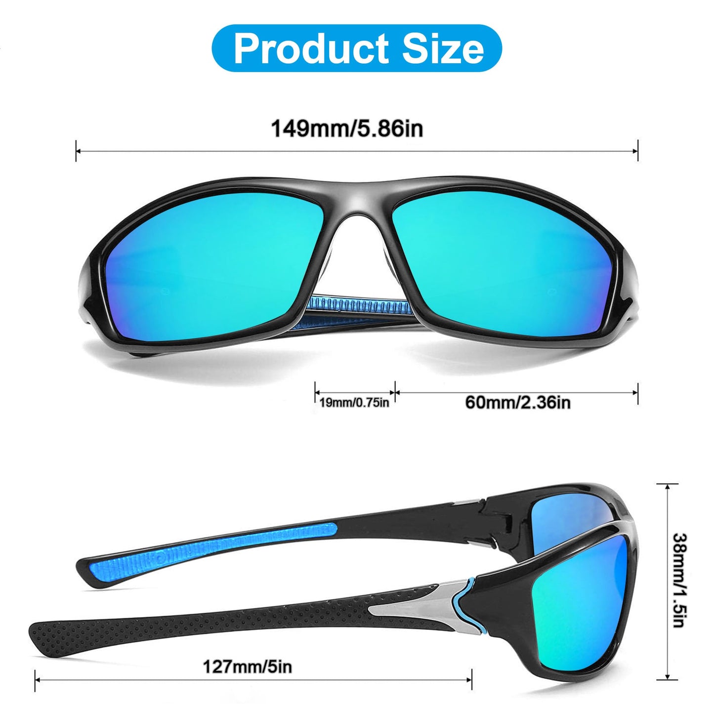 Polarized Sports Sunglasses for Men 2 Pack, Grey and Dark Blue Wrap Around UV400 Protection Mens Sunglasses Ideal for Driving Cycling Fishing Outdoor Sports