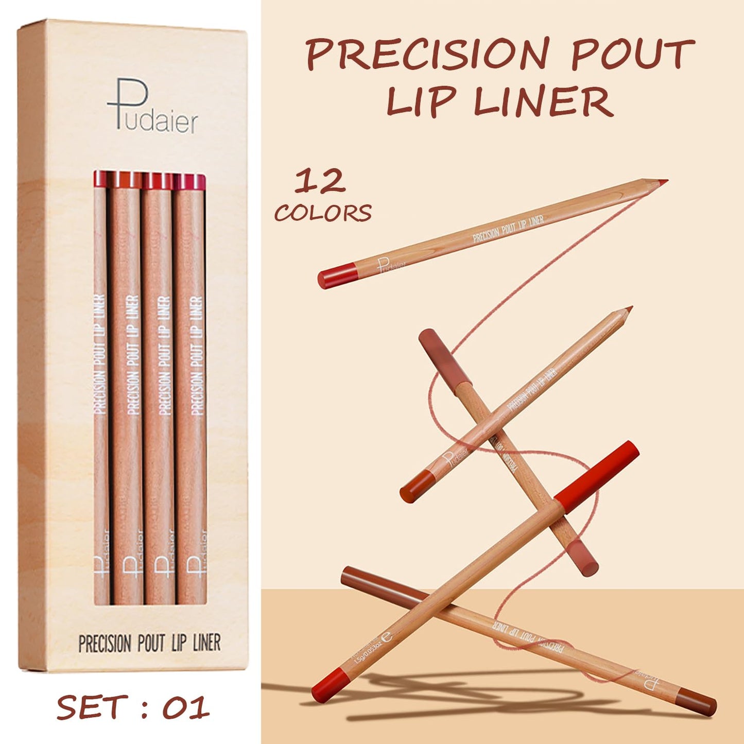 Classic Matte Finish Lip Liner Set - 12 High Pigmented Waterproof Shades for Women | Define & Sculpt Lips