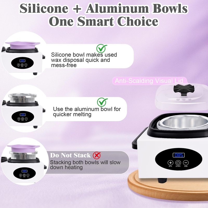 Beauty Star Digital Double Wax Warmer Machine - Hard Wax Pot Heater, Professional Kit with 2 Silicone Bowls, 40 Waxing Sticks & 4 Gloves for Hair Removal at Home, Salon or Spa for Women