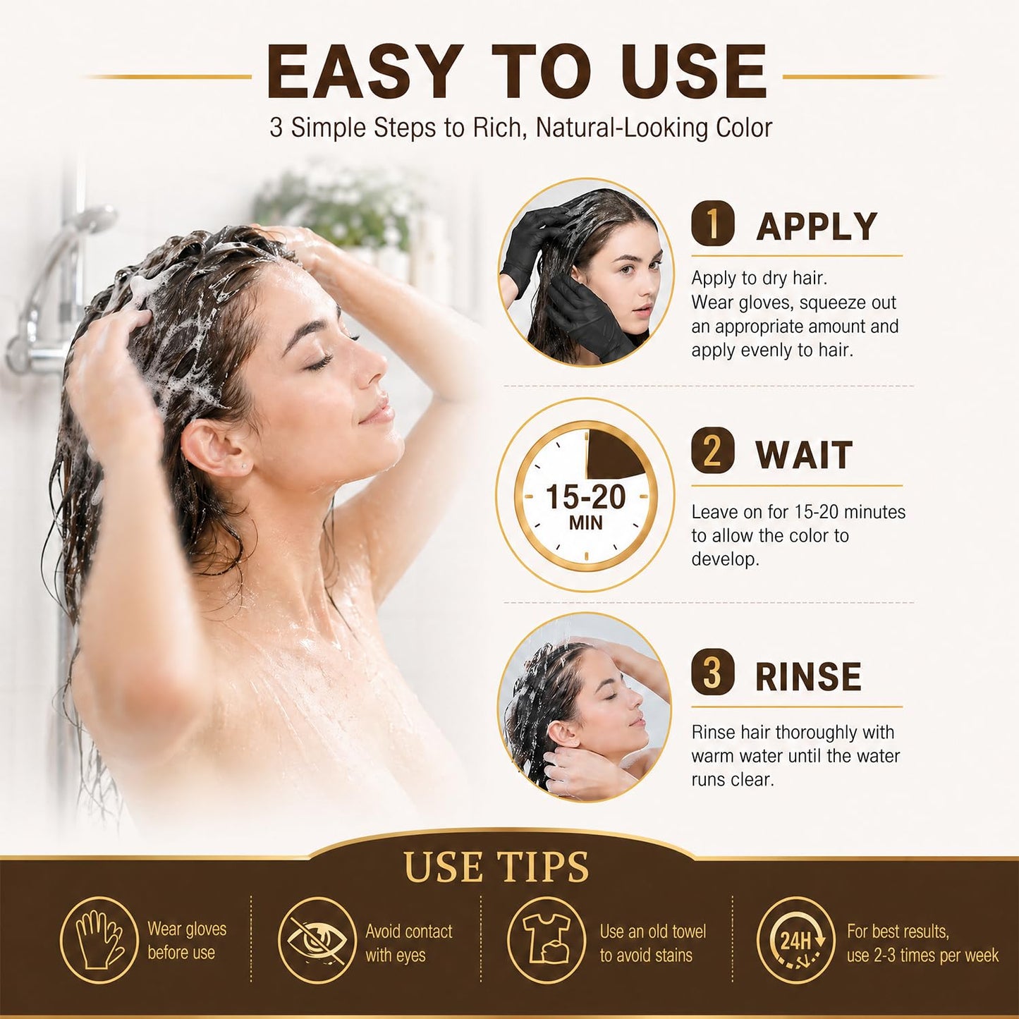 Dark Brown Hair Dye Shampoo - Instant Gray Coverage & Color | Semi-Permanent Formula, 16.90 Fl Oz
