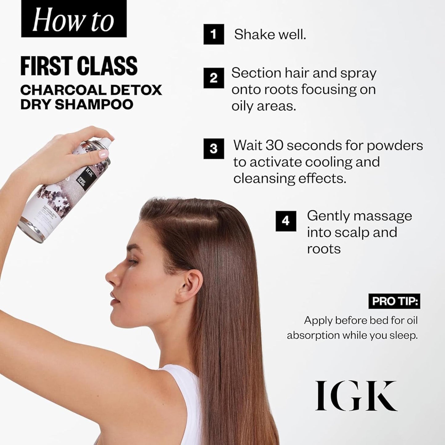 IGK First Class Charcoal Detox Dry Shampoo - Volumizing Spray for Oily Hair | 6.3 Fl Oz, Talc-Free, Vegan, No White Residue