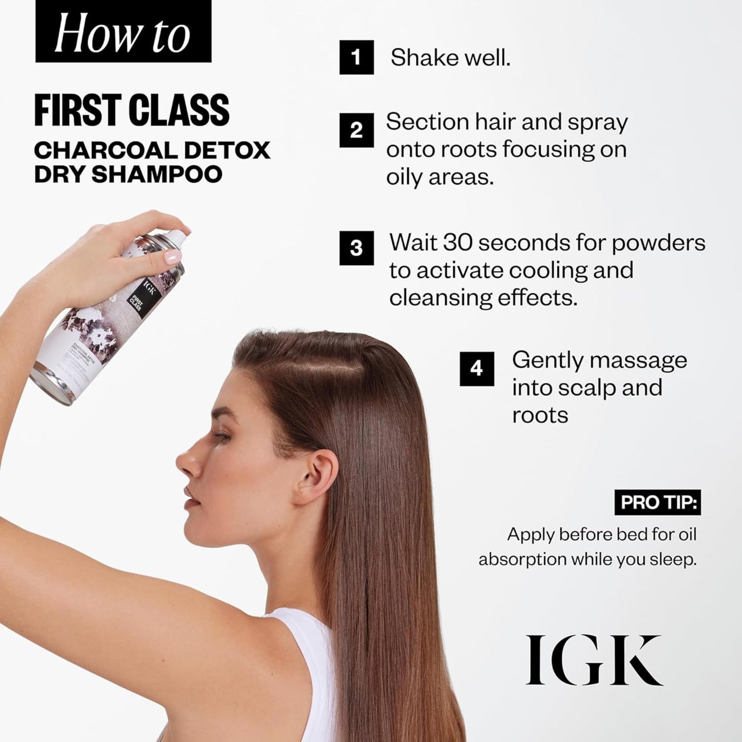 IGK First Class Charcoal Detox Dry Shampoo for Oily Hair + Scalp, 6.3 Oz