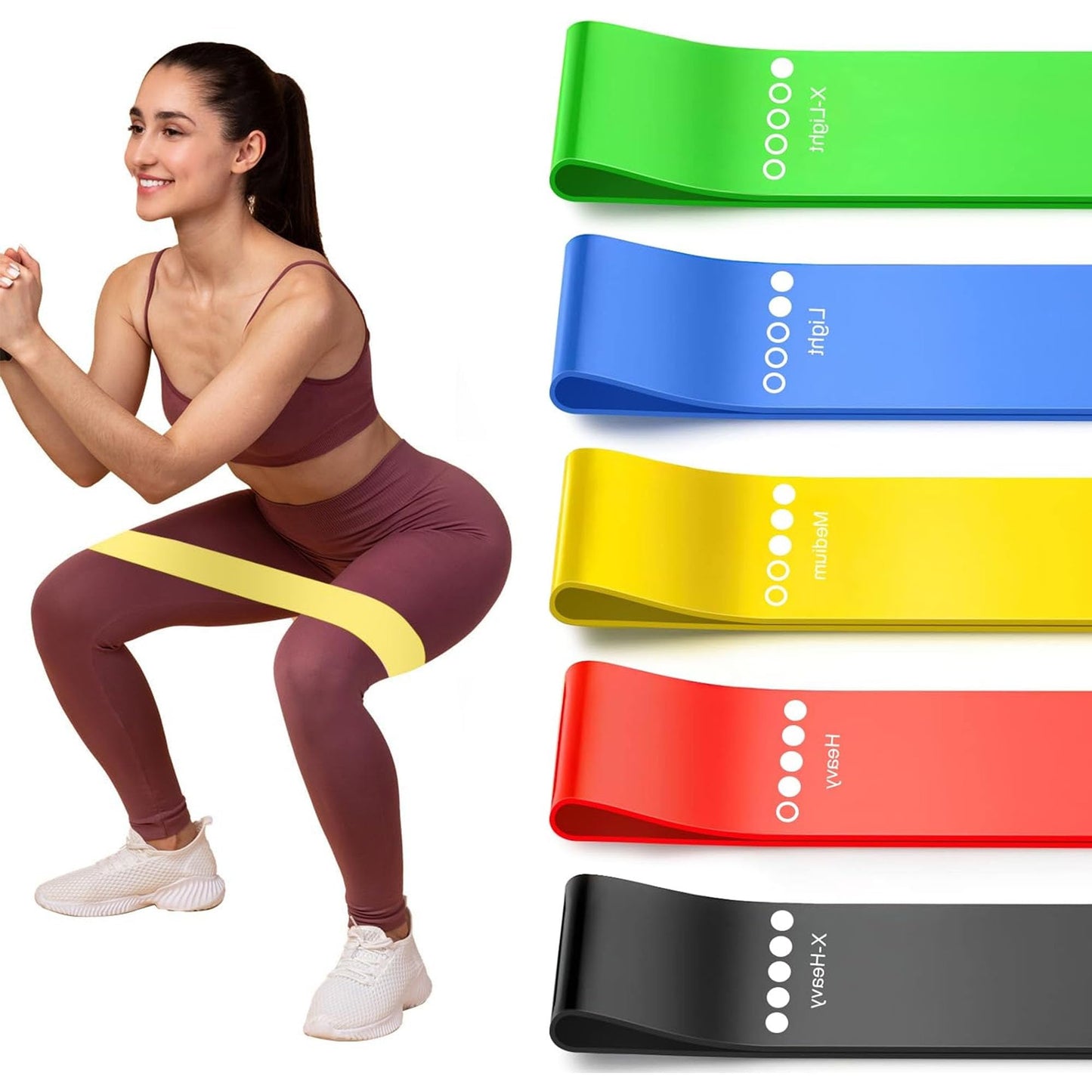 Resistance Bands Set for Men and Women, 5 Pack Exercise Bands with Different Resistance Levels, Long Elastic Workout Bands for Home Gym, Strength Training, Stretching, Yoga, Pilates, Rehab