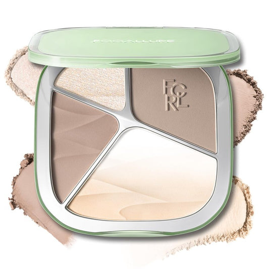 FOCALLURE 4-Color Contour Palette with Gradient Highlighter & Matte Finish - 3D Radiant Makeup for All Skin, Long-Lasting Highlight and Natural Contour Kit