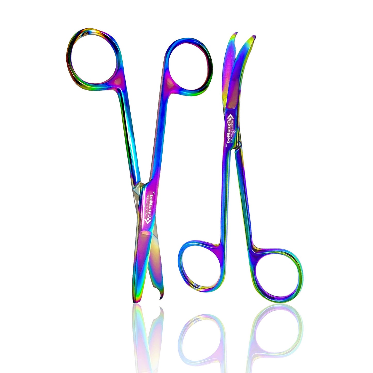 Cynamed Suture Stitch Scissors with Multicolor/Rainbow Titanium Coating - Premium Quality Instrument- Delicate Hook - Perfect for Suture Removal, First Aid, EMS Training and More (4.5 in. - Straight)