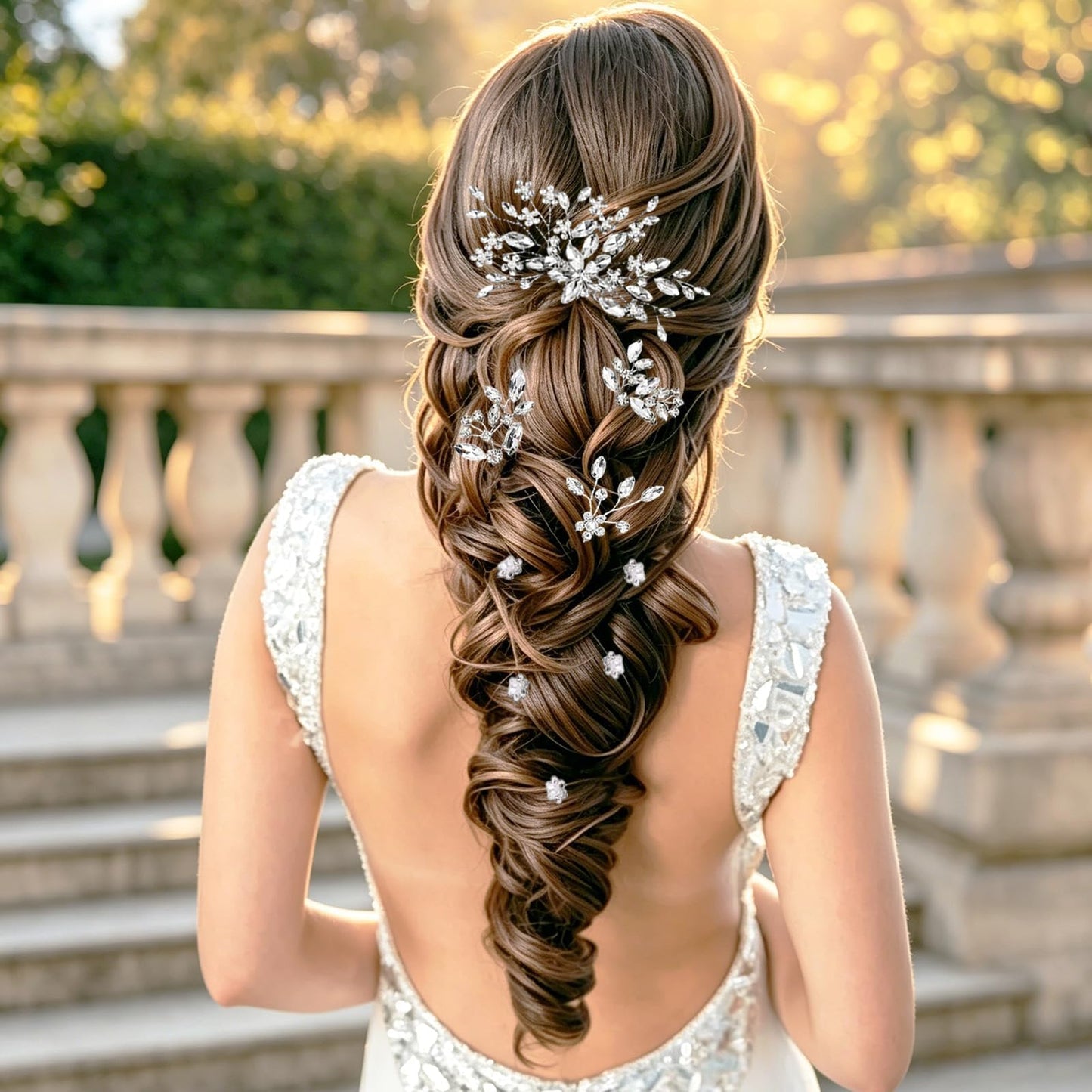 10 Pcs Silver Rhinestone Bride Hair Pins Set Crystal Bridal Hair Accessories for Women, Wedding Hair Piece for Brides Bridesmaids Flower Girls Classic Elegant Style