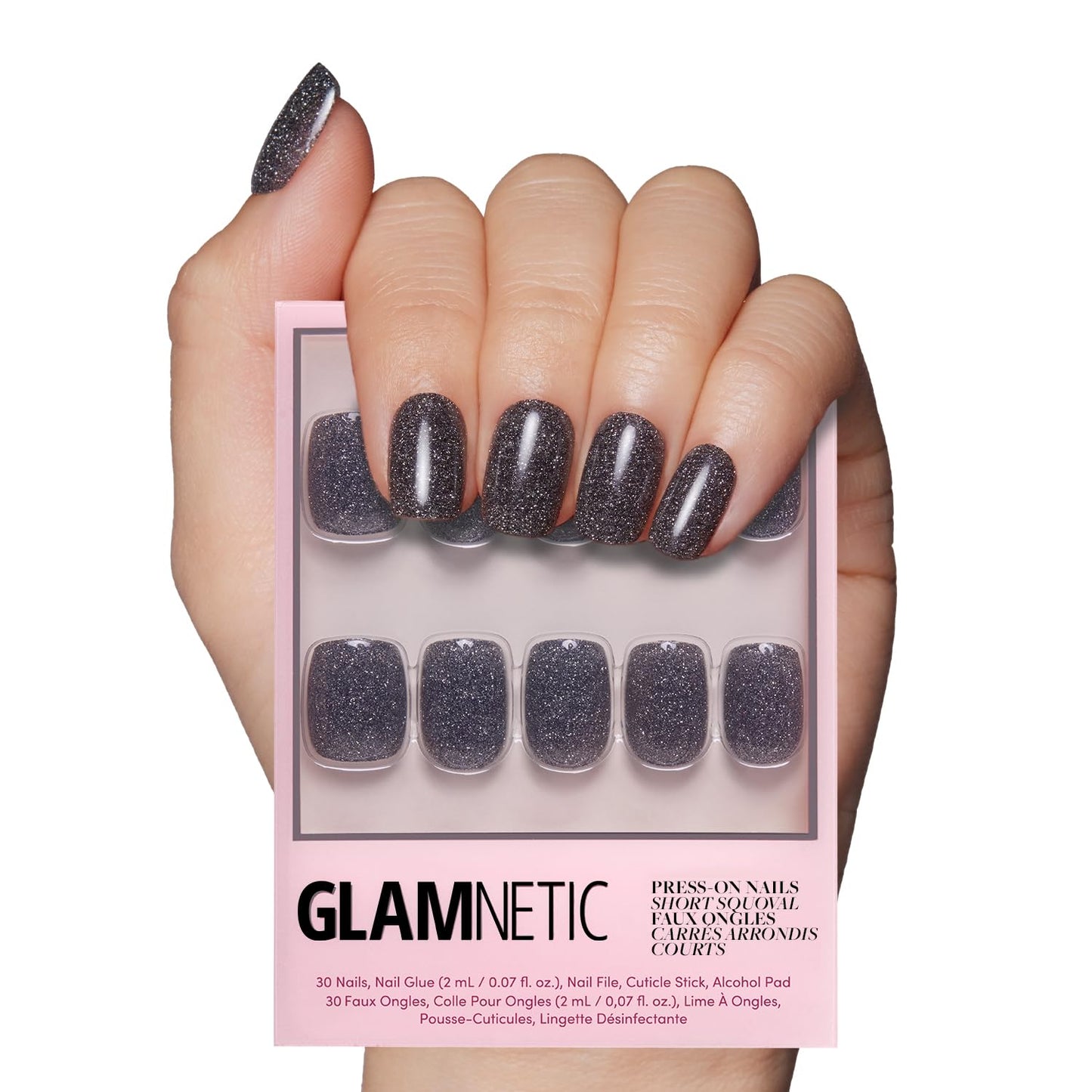 Glamnetic Press On Nails - Honey Bun | Trendy Velvet Sparkly Short Almond Nails | 30 Nail Kit with Glue, 15 Sizes