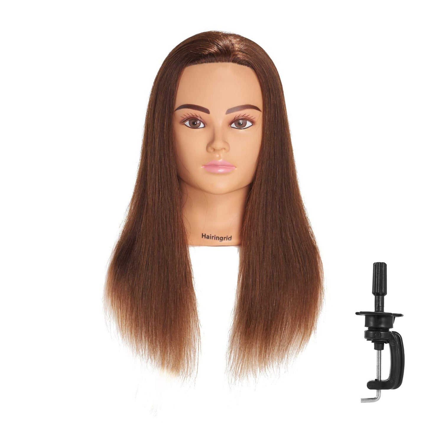 Hairingrid Mannequin Head - 20-22” 100% Human Hair Training Head with Clamp Holder