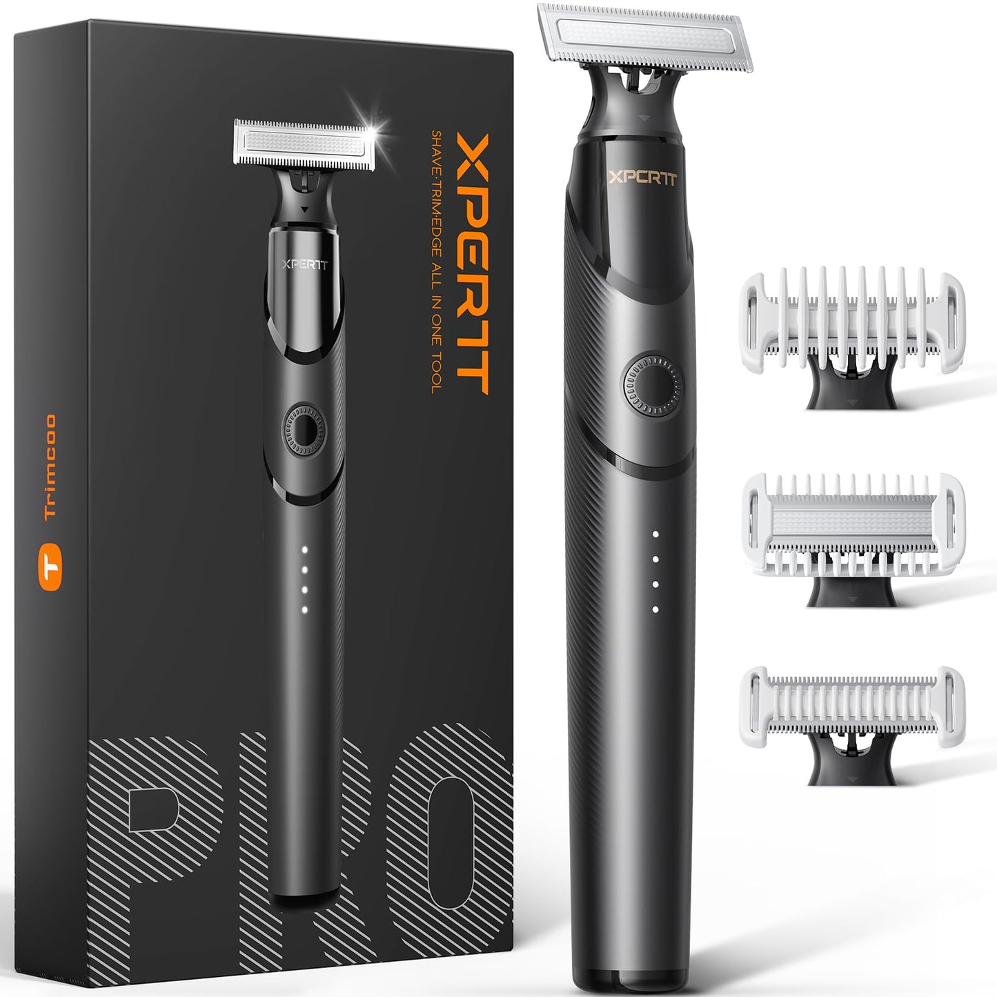 Trimcoo [2026 Upgraded Beard & Body Hair Trimmer for Men [All-in-One] USB-C Fast Charging, Groin & Ball Hair Painless Electric Shaver, Travel Razors, Waterproof Wet/Dry Groomer, Black(Lite)