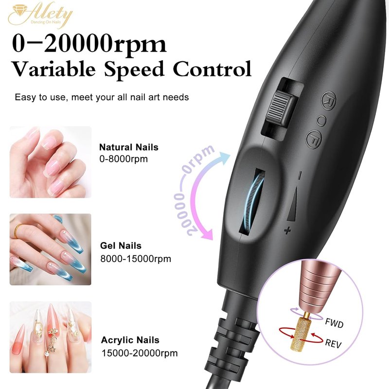 Electric Nail Drill Kit - Portable Acrylic Gel Nail File Machine for Professional Manicure & Pedicure | Gold Bits Included