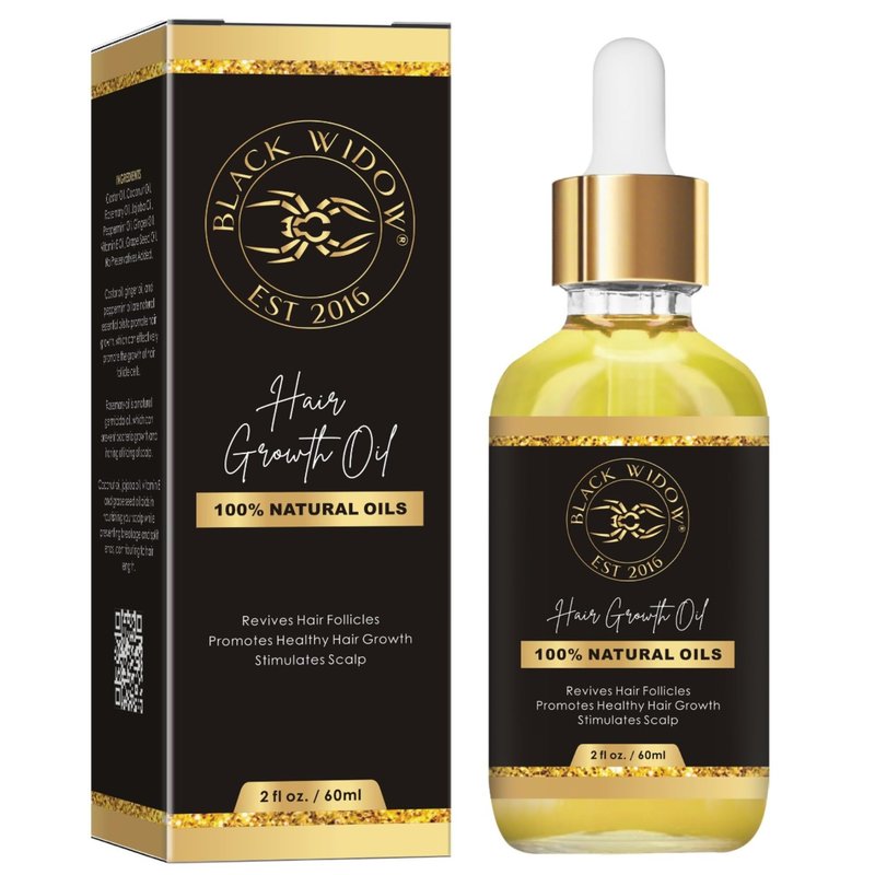 Black Widow Rosemary Mint Scalp & Hair Oil, 2 Oz, with Castor, Jojoba, Peppermint & Vitamin E, for Dry Scalp, Split Ends & Stronger-Looking Hair, All Hair Types