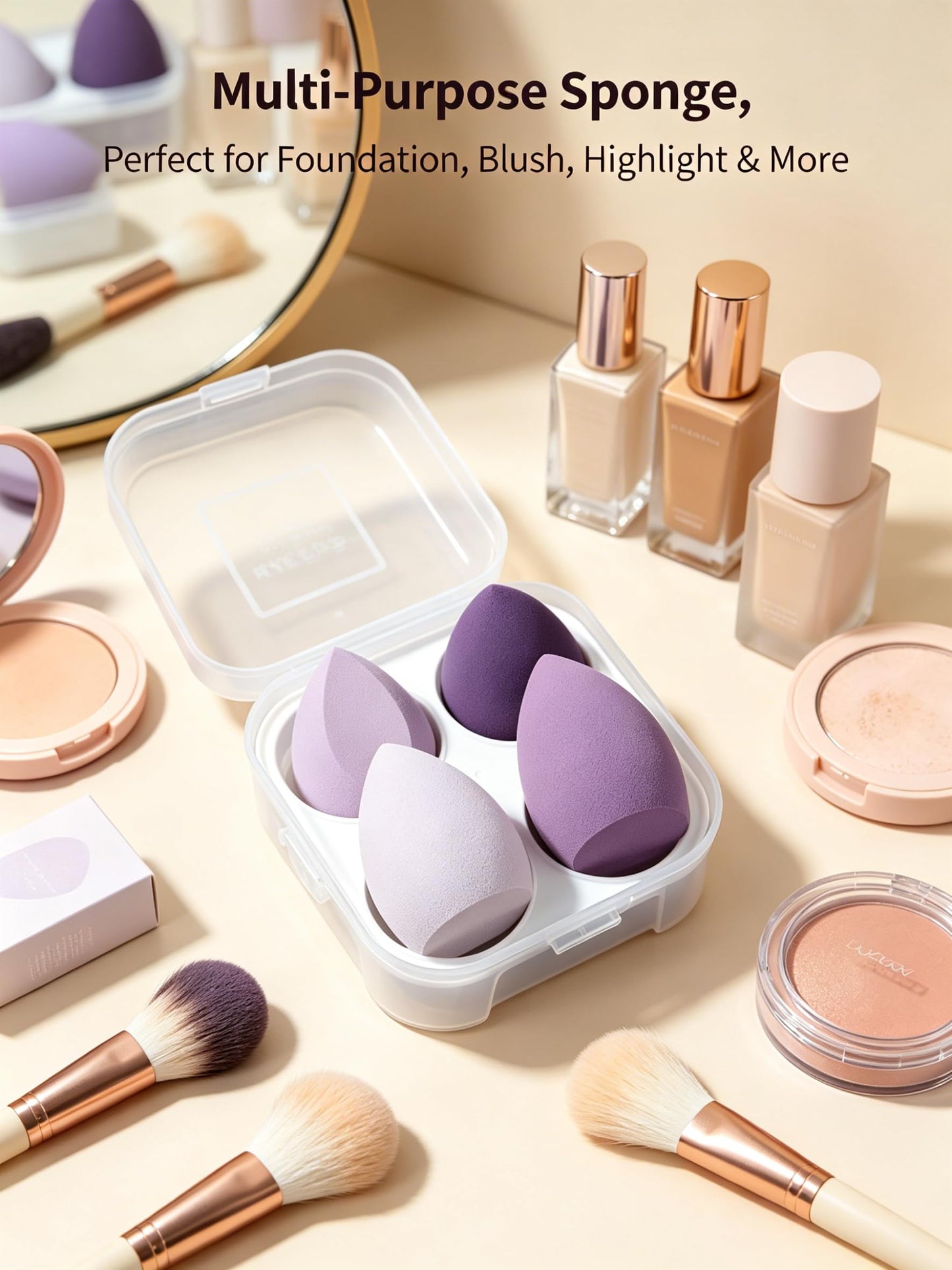 4-Pack Makeup Sponges, Latex Free Vegan & Cruelty-Free Beauty Blenders for Liquid Foundation & Cream – Dense Texture for Flawless Application