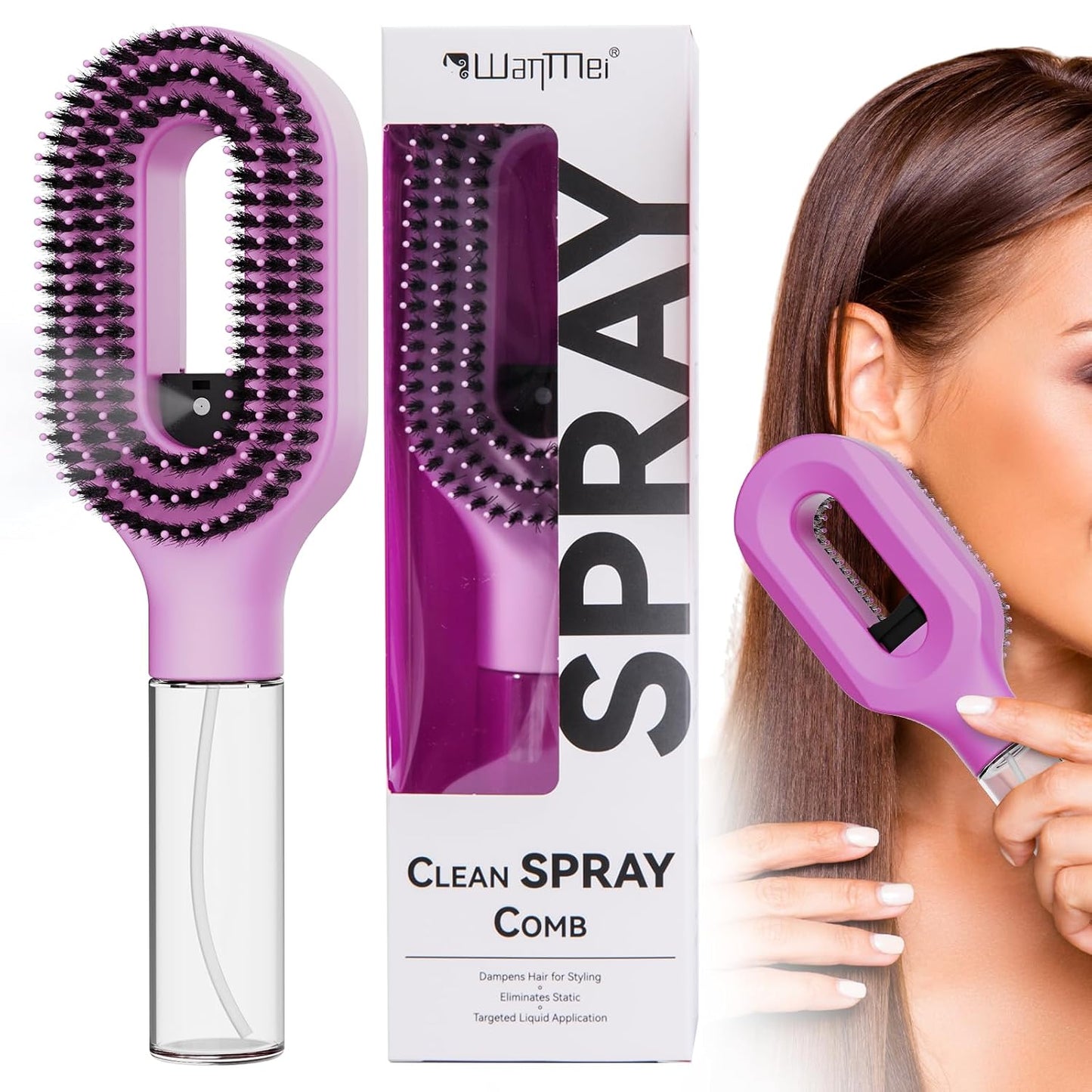 Hair Brush with Water Spray - 2-in-1 Detangling Tool for Wet & Dry Hair | Anti-Frizz, Portable, Pink