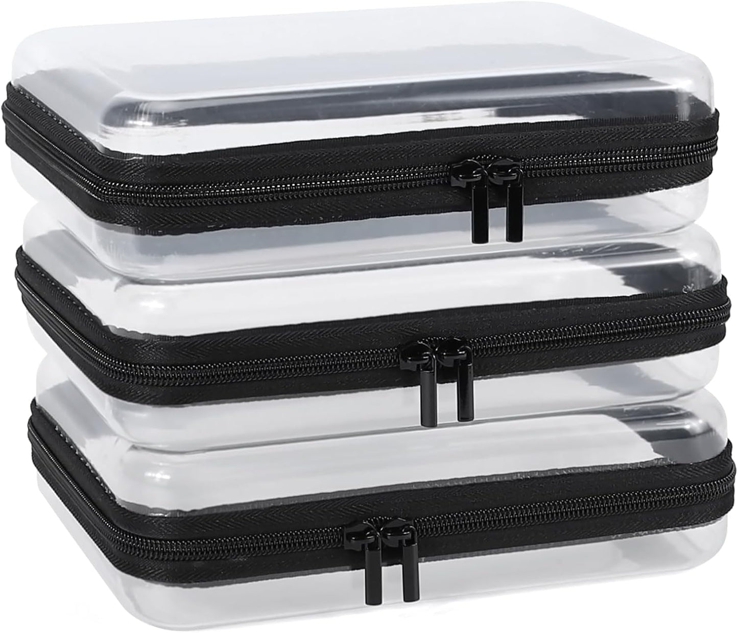 Clear Hard Shell Zipper Case - 3 Pack Waterproof Makeup Organizer | Medium Size Black Travel Toiletry Bag