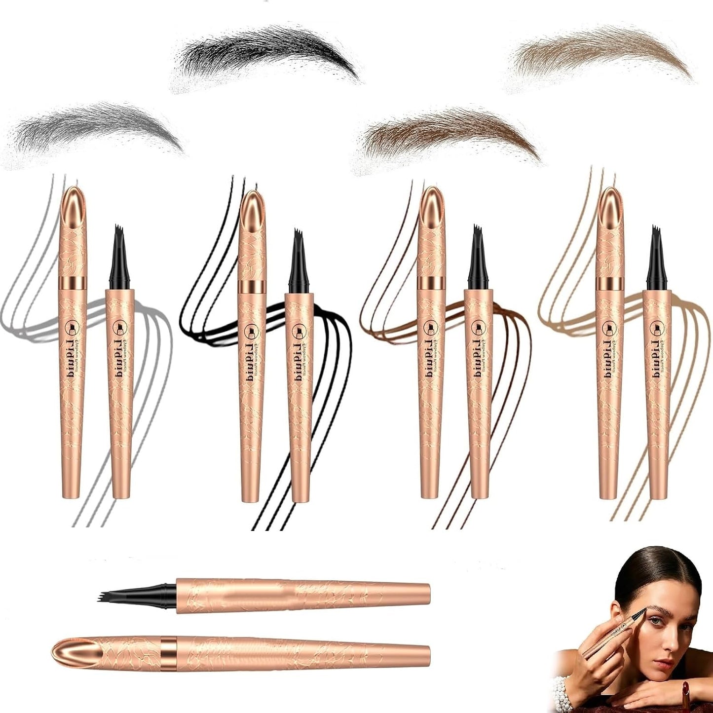 Microblading Eyebrow Pencil - 4-Prong Micro-Fork Tip for Precise Application | 3D Waterproof & Long-Lasting, Light Brown