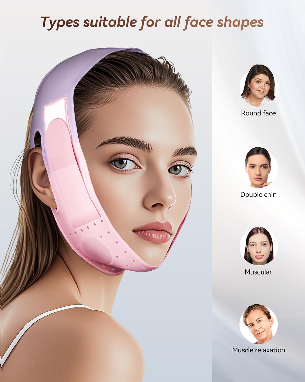 V-Line Sculpting Face Mask - Silicone Chin Strap for Jawline Tightening & Double Chin Reduction | Adjustable 23-27 Inches, Pink