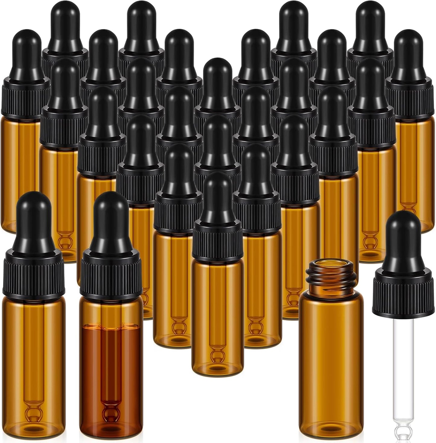 Mini Glass Oil Dropper Bottles - 100 Pcs 1 ml Clear Essential Sample Containers | Travel-Friendly Perfume Vials with Caps