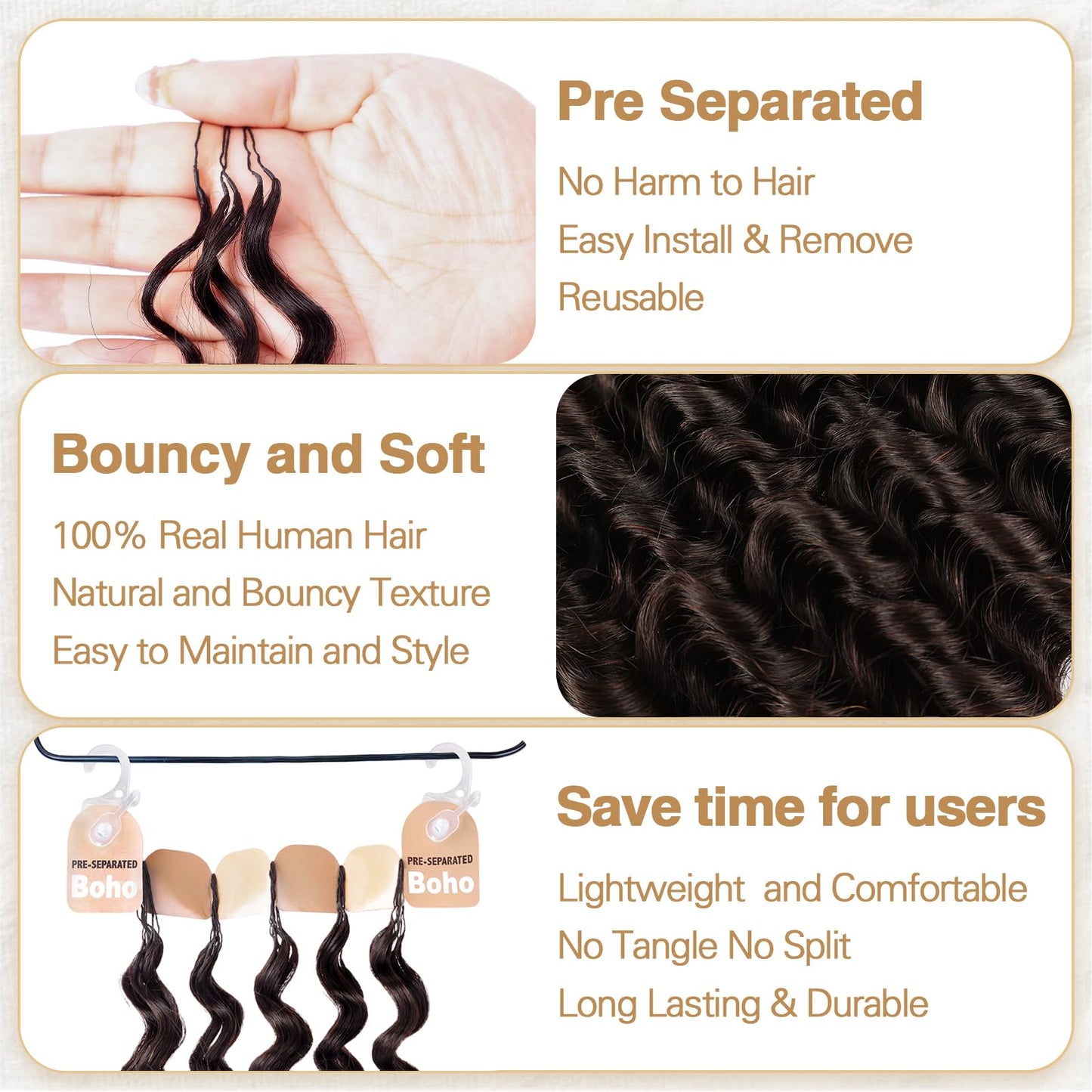 Human Crochet Hair for Black Women Deep Wave Feather Crochet Human Hair Extensions Brazilian Virgin Hair Upgrade Bulk Knotless Boho Braids Hair Pre Looped Curly Braiding Bundles