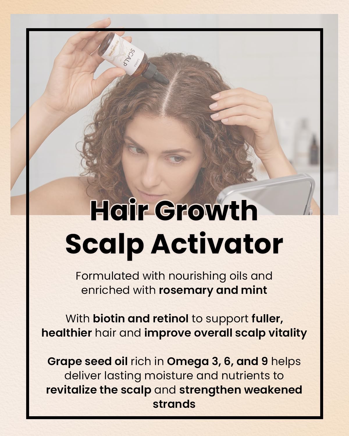 Hair Growth Oil - Scalp Stimulator with Cold Pressed Rosemary Mint & Grapeseed Oil | 2 Fl Oz, All Hair Types