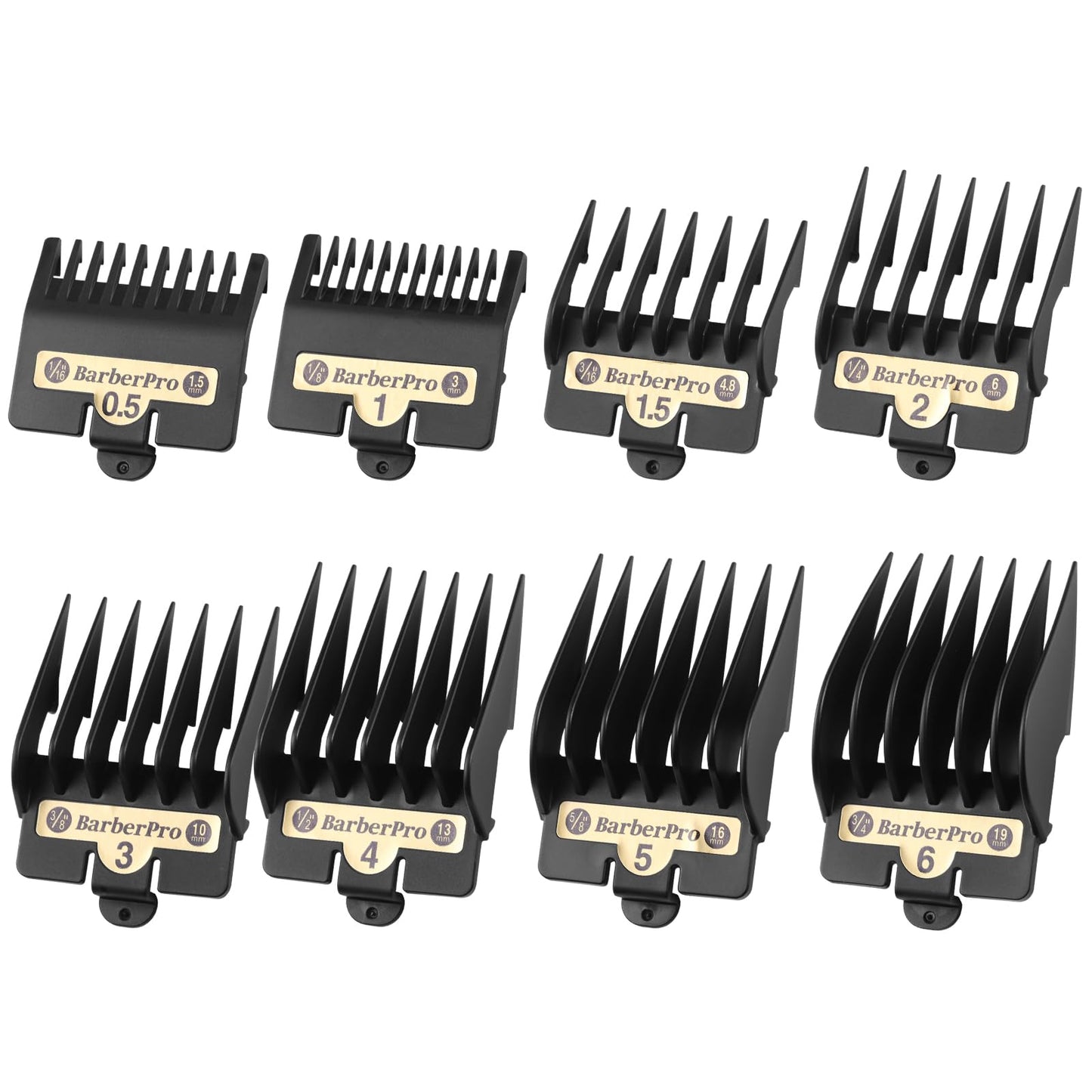 COSYONALL Clipper Replacement Guards for BabylissPRO Clippers Barberology FX870, FX880, FX825, and FX673 Clippers，Cutting Lengths 1/16”-3/4 ”,Black 8 Pack