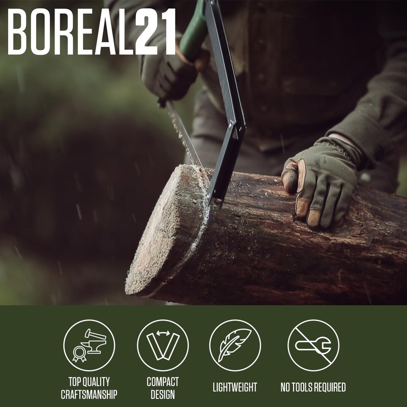AGAWA - BOREAL21-21 Inch Folding Saw with All-Purpose Saw Blade - Camping Gear For Hiking, Fishing, Hunting, Bushcraft & Survival Kit (Black Frame/Green Handle)