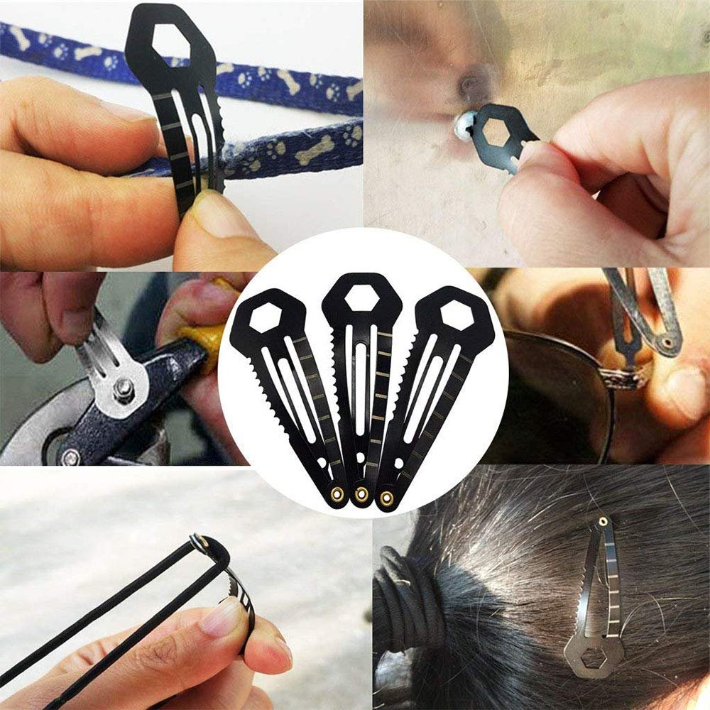 Mini Multi-Functional Hair Clip Stainless Steel Hairpin Women Self-Defense Tool EDC Survival Kit,Ruler/Bottle Opener/Box Cutter/Screw Driver/Scrapper/Trolley Coin Survival Tool(6-Pack,Silver and