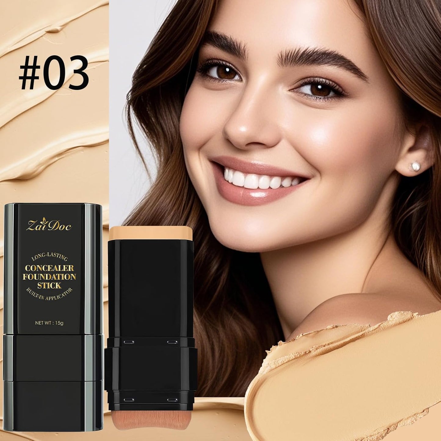 Foundation Stick - Dual-Ended 2-in-1 Longwear & Waterproof Makeup | Natural Full Coverage for Dark Circles & Blemishes - 2.09 oz