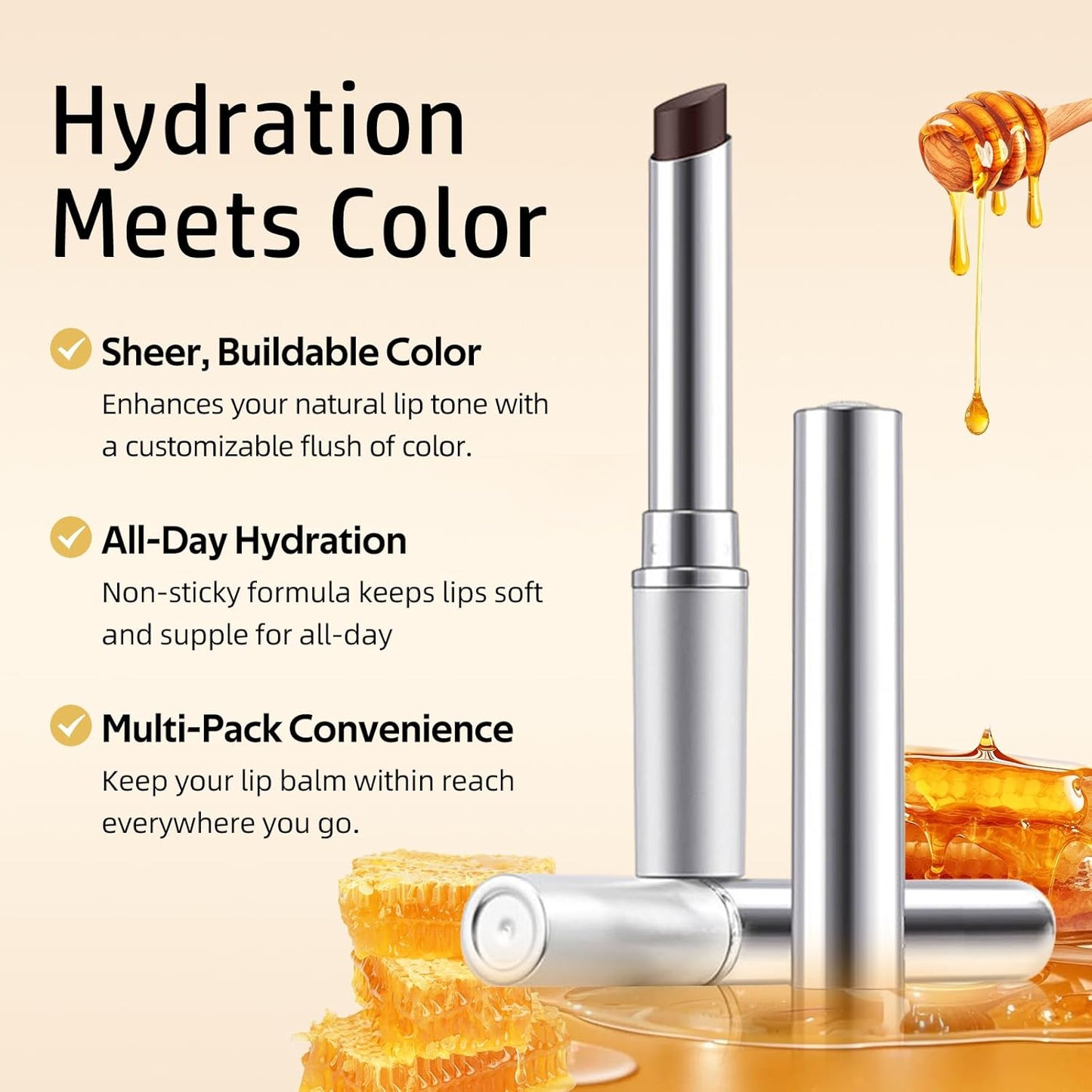 Tinted Lip Balm Set - 3PCS Sheer Moisturizing & Hydrating Balm | Natural Honey Finish for All Skin Tones