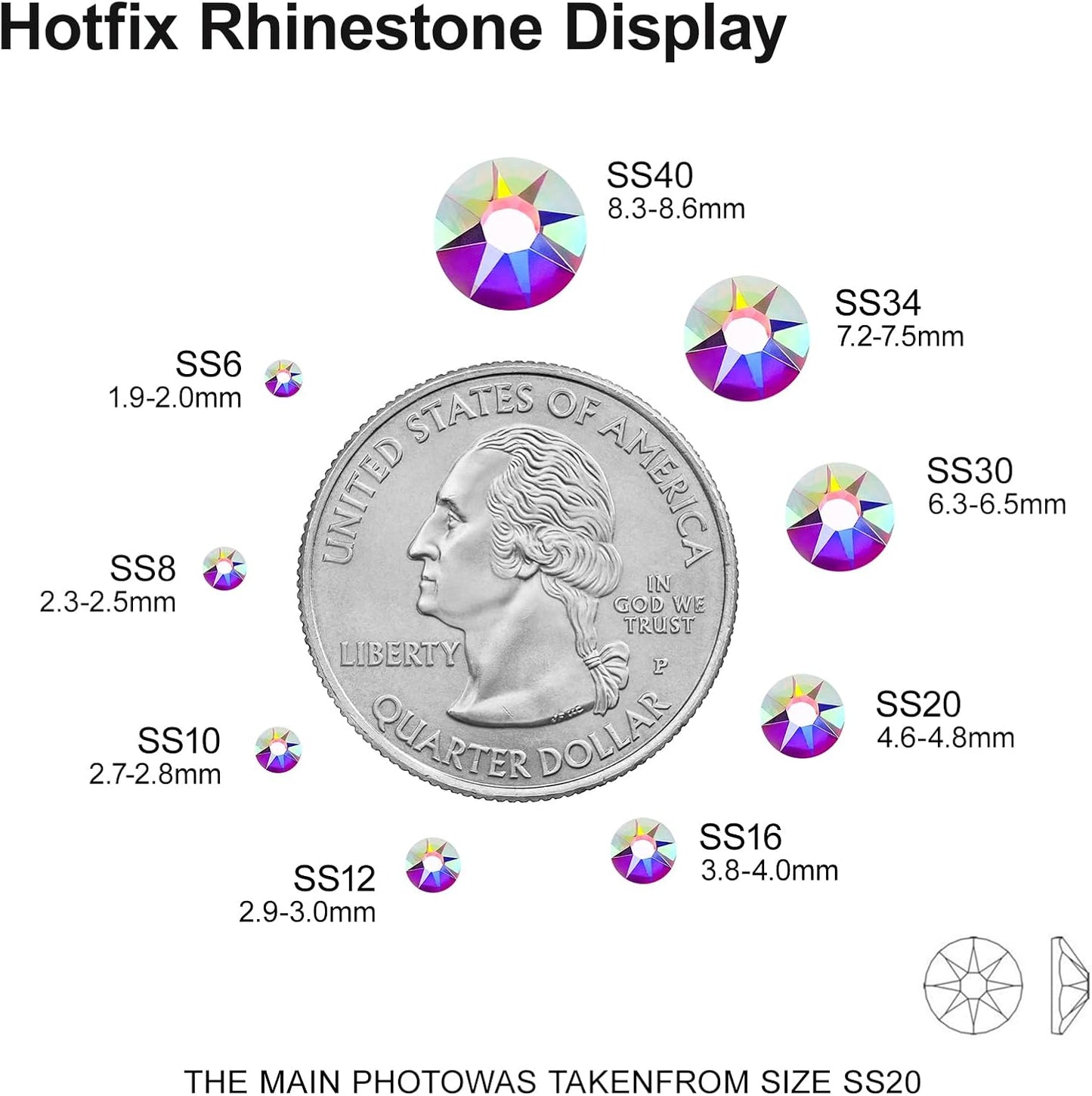 Hotfix Rhinestones - 144pcs Crystal AB Round Iron-On Gems for Fabric Crafting | SS40 (8.3-8.6mm)